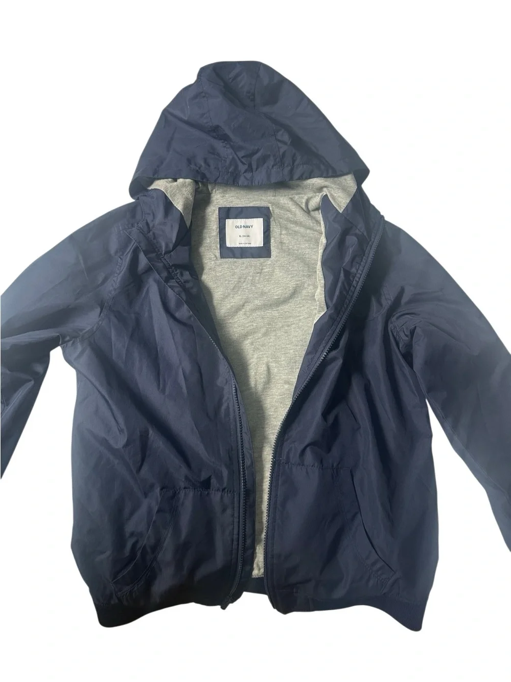 Old Navy Navy Hooded Windbreaker Jacket with Gray Lining